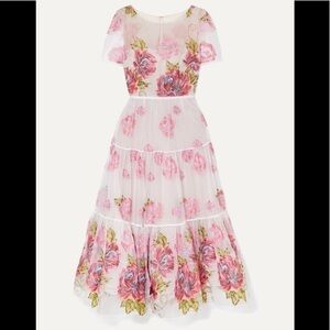 Marchesa Notte Tiered Embroidered Tulle Midi Dress